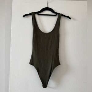 Aritzia Olive Green Ribbed Bodysuit